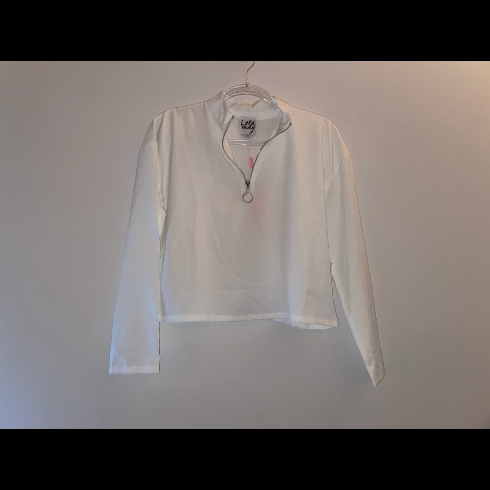 White Three-Quarter Zip Top